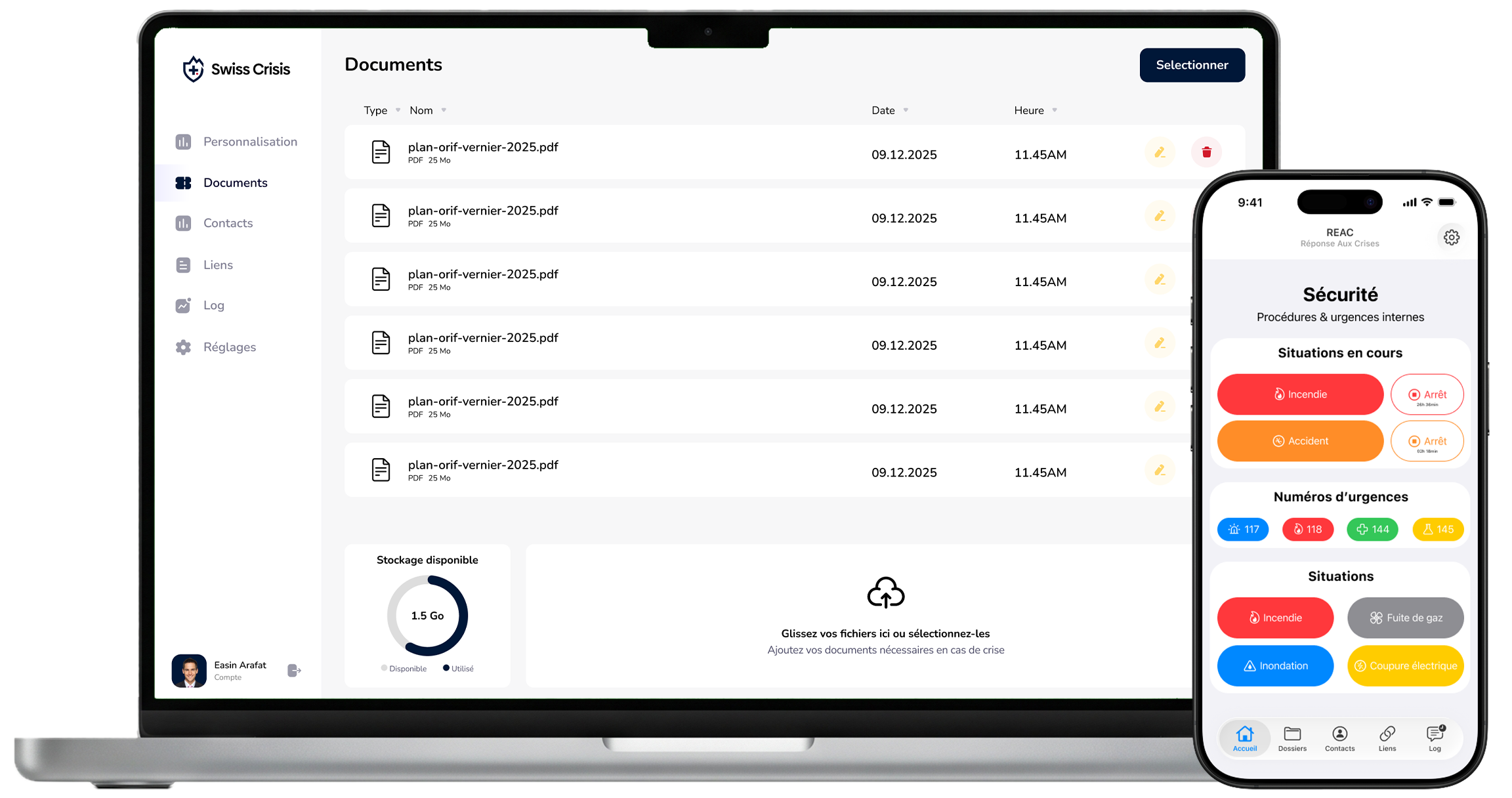 Aperçu de l’interface mobile Swiss Crisis